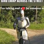 You talking mad shit for someone in crusading distance | MY DOG WHEN SHE HEARS A BIRD CHIRP ACROSS THE STREET | image tagged in you talking mad shit for someone in crusading distance | made w/ Imgflip meme maker