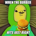 burber | WHEN THE BURBER; HITS JUST RIGHT | image tagged in burber | made w/ Imgflip meme maker