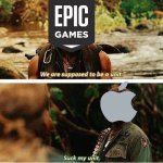 We are supposed to be a unit | image tagged in tropic thunder,epic games,apple | made w/ Imgflip meme maker