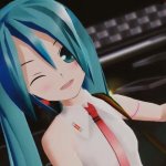 Miku playing guitar and winking