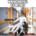 New Template!! | WHEN YOU FALL
1.5 METRES | image tagged in meme man injury,new template | made w/ Imgflip meme maker