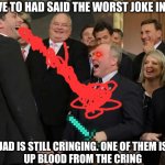 Laughing rich people | YOU'VE HAVE TO HAD SAID THE WORST JOKE IN EXISTENCE; CUZ THE SQUAD IS STILL CRINGING. ONE OF THEM IS COUGHING 
UP BLOOD FROM THE CRING | image tagged in laughing rich people | made w/ Imgflip meme maker