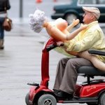 mobility scooter old man blow up sex doll