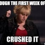 First Week of College | GOT THROUGH THE FIRST WEEK OF COLLEGE | image tagged in crushed it | made w/ Imgflip meme maker