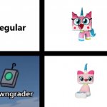 Downgrader for unikitty plushies | image tagged in regular vs downgrader,unikitty,plush | made w/ Imgflip meme maker