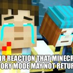 Minecraft Story Mode | THEIR REACTION THAT MINECRAFT STORY MODE MAY NOT RETURN. | image tagged in minecraft story mode | made w/ Imgflip meme maker