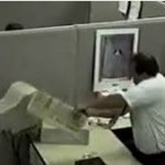 man destroys computer