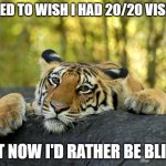 20/20 | I USED TO WISH I HAD 20/20 VISION, BUT NOW I'D RATHER BE BLIND. | image tagged in confession tiger,2020,funny,memes | made w/ Imgflip meme maker