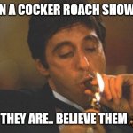 Scarface Serious | WHEN A COCKER ROACH SHOW YOU; WHO THEY ARE.. BELIEVE THEM🦗🦗 | image tagged in scarface serious | made w/ Imgflip meme maker