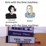 girls vs boys time travel | image tagged in girls vs boys time travel | made w/ Imgflip meme maker