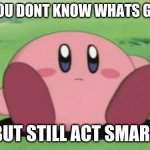 kirby | WHEN YOU DONT KNOW WHATS GOING ON; BUT STILL ACT SMART | image tagged in kirby | made w/ Imgflip meme maker