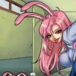 Pink hair anime girl at school