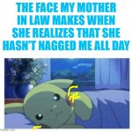 Angry Pikachu | THE FACE MY MOTHER IN LAW MAKES WHEN SHE REALIZES THAT SHE HASN'T NAGGED ME ALL DAY | image tagged in angry pikachu | made w/ Imgflip meme maker