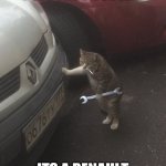 Mechanic cat | I SEE THE PROBLEM ITS A RENAULT | image tagged in mechanic cat,renault,car,mechanic,french | made w/ Imgflip meme maker