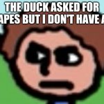 Annoyed | THE DUCK ASKED FOR GRAPES BUT I DON'T HAVE ANY | image tagged in annoyed | made w/ Imgflip meme maker