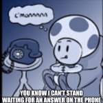 C'mon Toad | YOU KNOW I CAN'T STAND WAITING FOR AN ANSWER ON THE PHONE | image tagged in c'mon toad | made w/ Imgflip meme maker