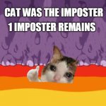 dorime | 1 IMPOSTER REMAINS; CAT WAS THE IMPOSTER | image tagged in sad cat among us | made w/ Imgflip meme maker