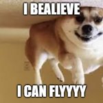 Helium dog | I BEALIEVE; I CAN FLYYYY | image tagged in helium dog | made w/ Imgflip meme maker