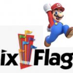 Six Flags logo with Super Mario
