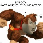Ei P | NOBODY:
9YO'S WHEN THEY CLIMB A TREE:; EIP | image tagged in stonkey kong | made w/ Imgflip meme maker