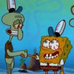 Spongebob and squidward Shaking hands
