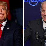 Trump frowns Biden and God smile