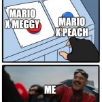 egghead | MARIO X PEACH; MARIO X MEGGY; ME | image tagged in eggman button | made w/ Imgflip meme maker