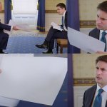 Guy looking at paper then confused meme