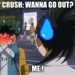 My hero cornavirus 2020 | CRUSH: WANNA GO OUT? ME:! | image tagged in wakandan deku | made w/ Imgflip meme maker