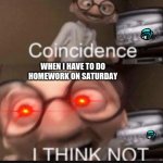 Coincidence I think not | WHEN I HAVE TO DO HOMEWORK ON SATURDAY | image tagged in coincidence i think not | made w/ Imgflip meme maker