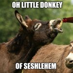 Drunk donkey | OH LITTLE DONKEY; OF SESHLEHEM | image tagged in drunk donkey,memes | made w/ Imgflip meme maker