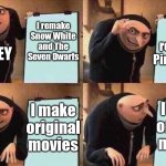 Disney sucks now... | I remake Pinnochio; I remake Snow White and The Seven Dwarfs; DISNEY; I make original movies; I make original movies | image tagged in i sit on the toilet | made w/ Imgflip meme maker