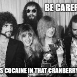 fleetwood mac cocaine in the juice | BE CAREFUL; THERE'S COCAINE IN THAT CRANBERRY JUICE | image tagged in fleetwood mac | made w/ Imgflip meme maker