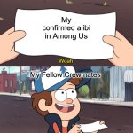 Among Us Meme 1 | My confirmed alibi in Among Us; My Fellow Crewmates | image tagged in woah this is worthless | made w/ Imgflip meme maker