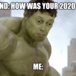 steve buscemi hulk | MY FRIEND: HOW WAS YOUR 2020 GOING? ME: | image tagged in steve buscemi hulk | made w/ Imgflip meme maker