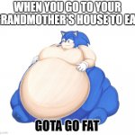 grandmother things | WHEN YOU GO TO YOUR GRANDMOTHER'S HOUSE TO EAT; GOTA GO FAT | image tagged in fat sonic 2 | made w/ Imgflip meme maker