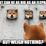 answer it | WHAT CAN BE AS BIG AS AN ELEPHANT; BUT WEIGH NOTHING? | image tagged in before you proceed you must answer our riddles | made w/ Imgflip meme maker