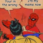 Spidy | Your in the wrong-; Its my meme now | image tagged in spiderman slapping robin | made w/ Imgflip meme maker
