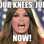On your knees, Junior | ON YOUR KNEES, JUNIOR! NOW! | image tagged in guilfoyle,don jr,knees,dominatrix | made w/ Imgflip meme maker