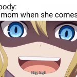 Oh no! Hurry, keep your phone off before mom comes in. | Nobody:
My mom when she comes in: | image tagged in hey hey,mom,nobody,coming,anime meme,memes | made w/ Imgflip meme maker