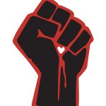 Black power fist red with heart