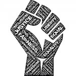 Black power fist with text