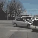 Crashing car bat there's a ballons coming form the car trunk GIF Template