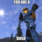 Demonic Penguin Halo 3 | YOU ARE A; BUSH | image tagged in demonic penguin halo 3 | made w/ Imgflip meme maker