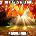 Not Yet For Autumn | THE LEAVES WILL FALL; IN NOVERMBER | image tagged in fall leaves,not yet,season,true | made w/ Imgflip meme maker