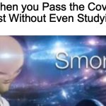 *Infinite IQ* | When you Pass the Covid Test Without Even Studying | image tagged in meme man smort | made w/ Imgflip meme maker