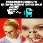 The what?! | WHEN SOMETHING BESIDES YOU JUST MOVED. WITH OUT YOU TOUCHING IT; WELL IMMA BOUT TO DIE | image tagged in the what | made w/ Imgflip meme maker