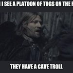 They Have a Cave Troll | ME WHEN I SEE A PLATOON OF TOGS ON THE RED TEAM; THEY HAVE A CAVE TROLL | image tagged in they have a cave troll | made w/ Imgflip meme maker