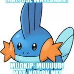 mudkip | MAY: USE WATERGUN! MUDKIP: MUUUUD!
MAY: NOT ON ME! | image tagged in mudkip | made w/ Imgflip meme maker