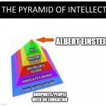PYRAMID OF INTELLECT BLANK | ALBERT EINSTEIN; DROPOUTS/PEOPLE WITH NO EDUCATION | image tagged in pyramid of intellect blank,memes | made w/ Imgflip meme maker